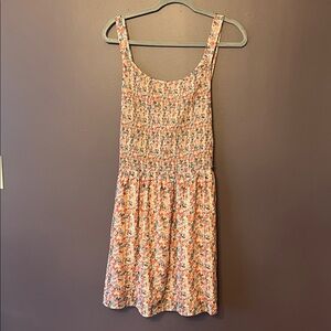 Smocked Floral Lined Sundress in Coral & Cream Large NWT
